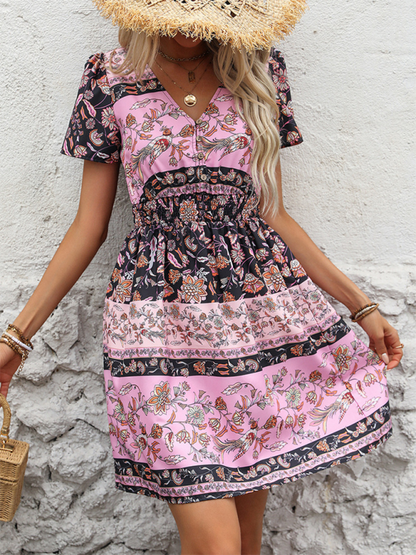 Bohemian Print Short Sleeve Mini Dress