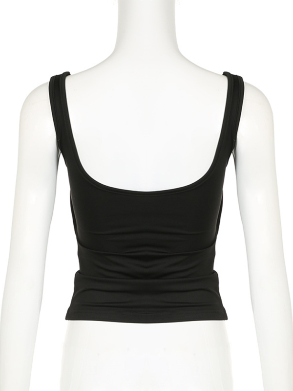 Solid Color Pleated Design Square Neck Versatile Simple Camisole