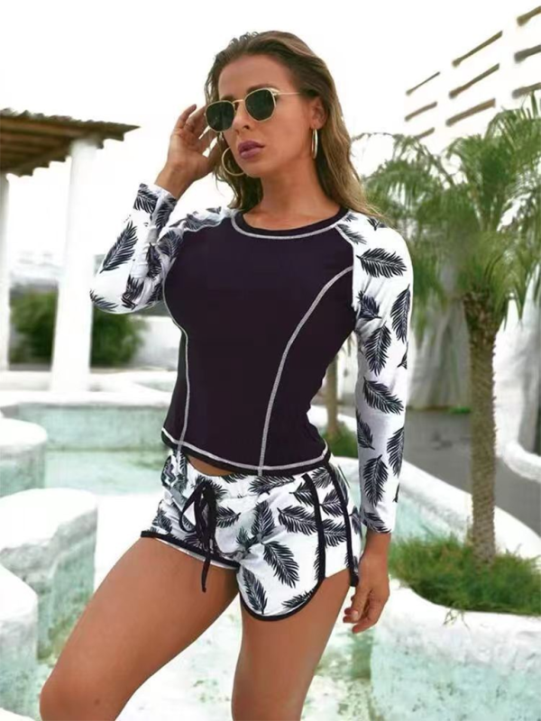 Diving Surfing Long Sleeve Fashion Printed Split Bikini Swimsuit