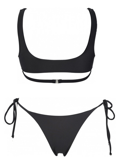 Solid Color Love Ring String Bikini Swimsuit