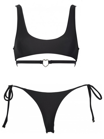 Solid Color Love Ring String Bikini Swimsuit