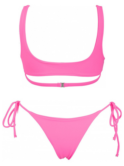 Solid Color Love Ring String Bikini Swimsuit