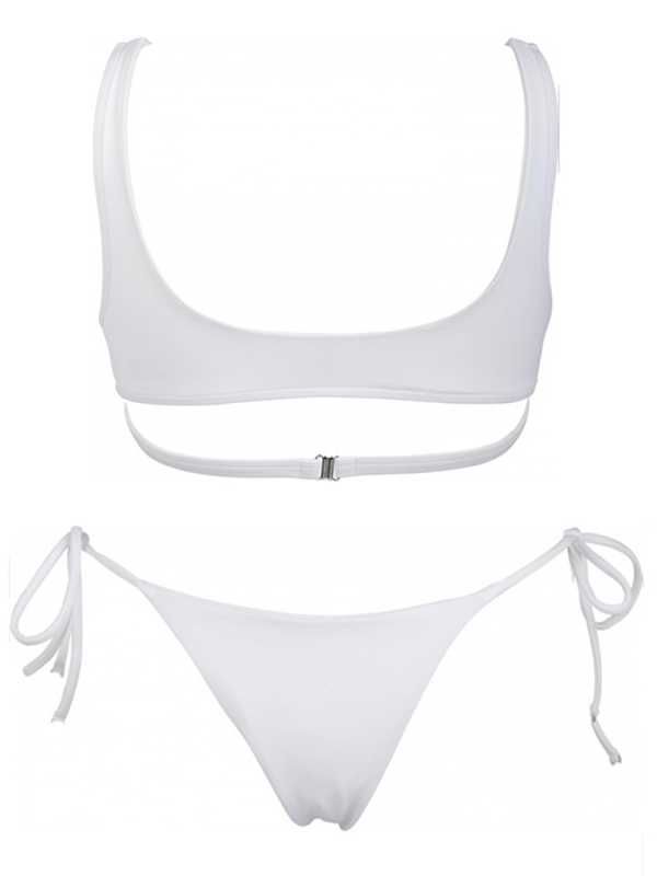 Solid Color Love Ring String Bikini Swimsuit