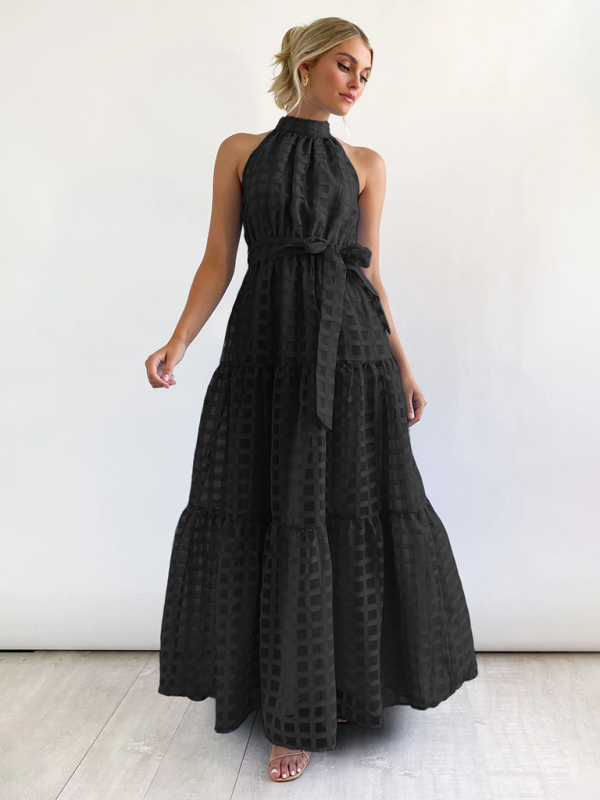 Halter Neck Tie-waist Tiered Maxi Dress