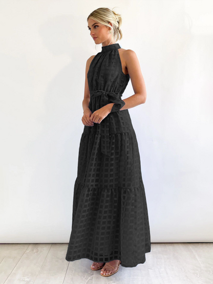 Halter Neck Tie-waist Tiered Maxi Dress