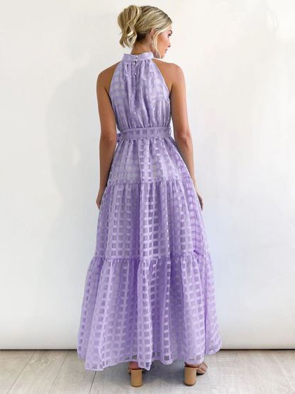 Halter Neck Tie-waist Tiered Maxi Dress