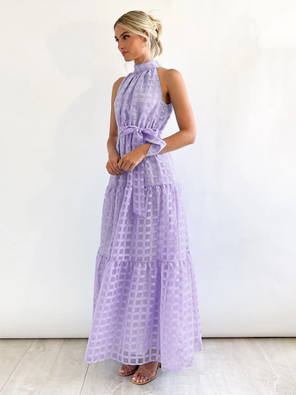 Halter Neck Tie-waist Tiered Maxi Dress