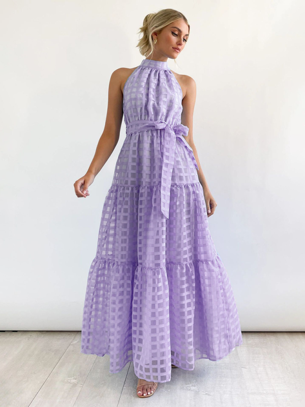 Halter Neck Tie-waist Tiered Maxi Dress