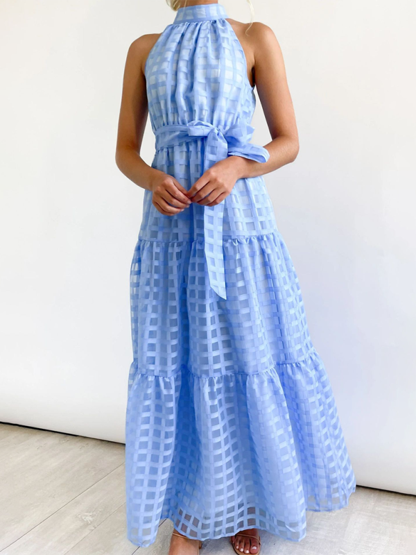 Halter Neck Tie-waist Tiered Maxi Dress