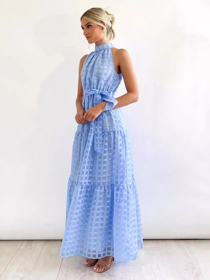 Halter Neck Tie-waist Tiered Maxi Dress