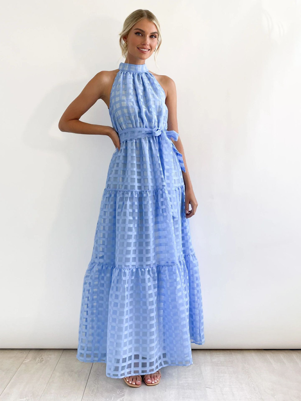 Halter Neck Tie-waist Tiered Maxi Dress