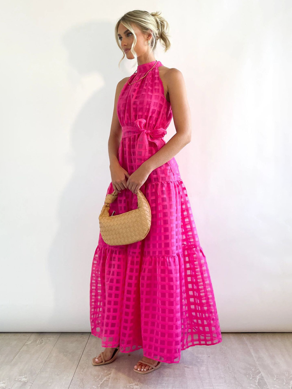 Halter Neck Tie-waist Tiered Maxi Dress