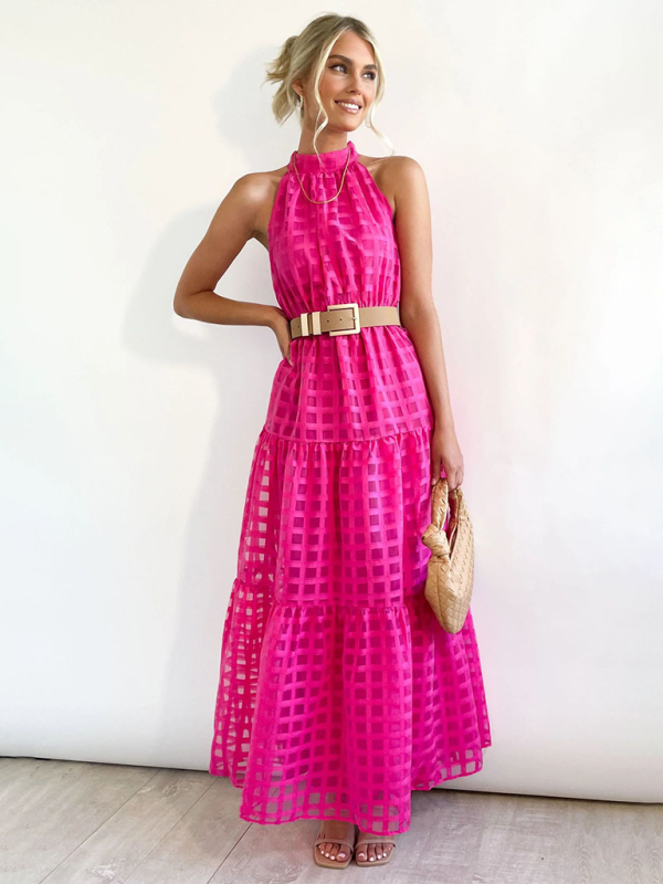 Halter Neck Tie-waist Tiered Maxi Dress