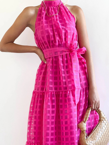 Halter Neck Tie-waist Tiered Maxi Dress