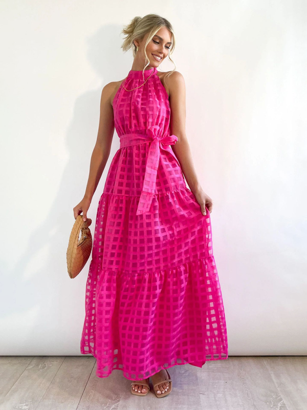 Halter Neck Tie-waist Tiered Maxi Dress