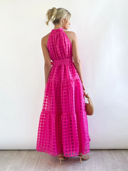 Halter Neck Tie-waist Tiered Maxi Dress