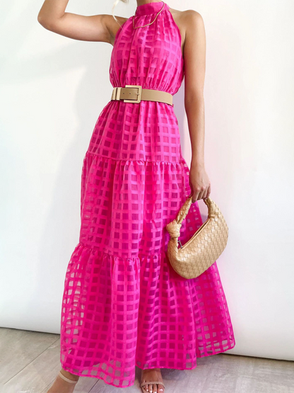 Halter Neck Tie-waist Tiered Maxi Dress