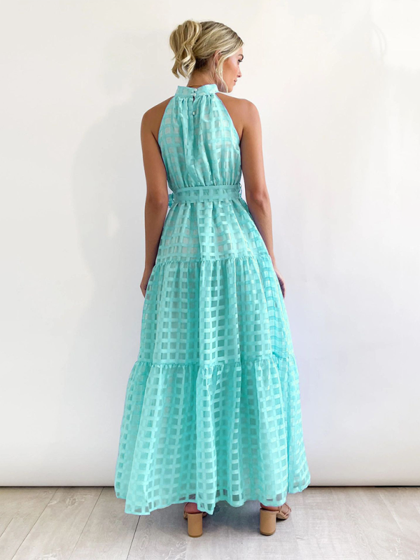 Halter Neck Tie-waist Tiered Maxi Dress