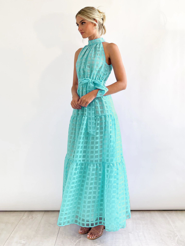 Halter Neck Tie-waist Tiered Maxi Dress