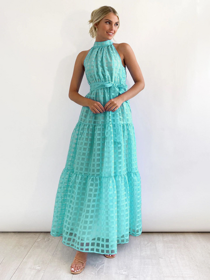 Halter Neck Tie-waist Tiered Maxi Dress