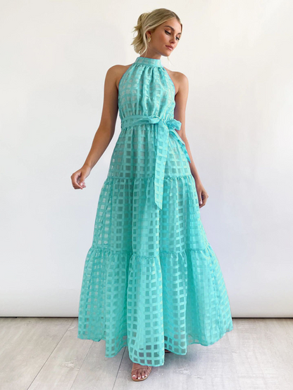 Halter Neck Tie-waist Tiered Maxi Dress