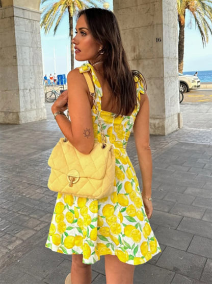 Lemon Print Halter Mini Dress