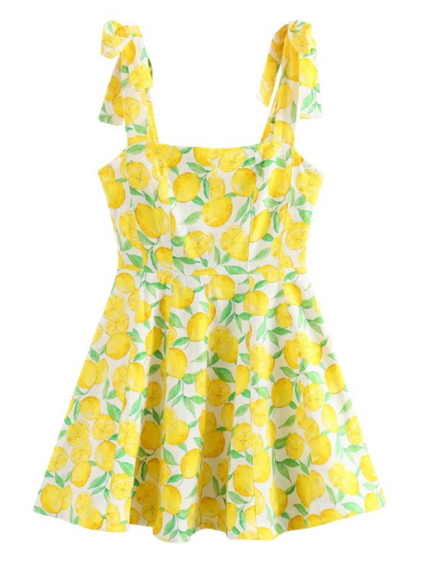 Lemon Print Halter Mini Dress