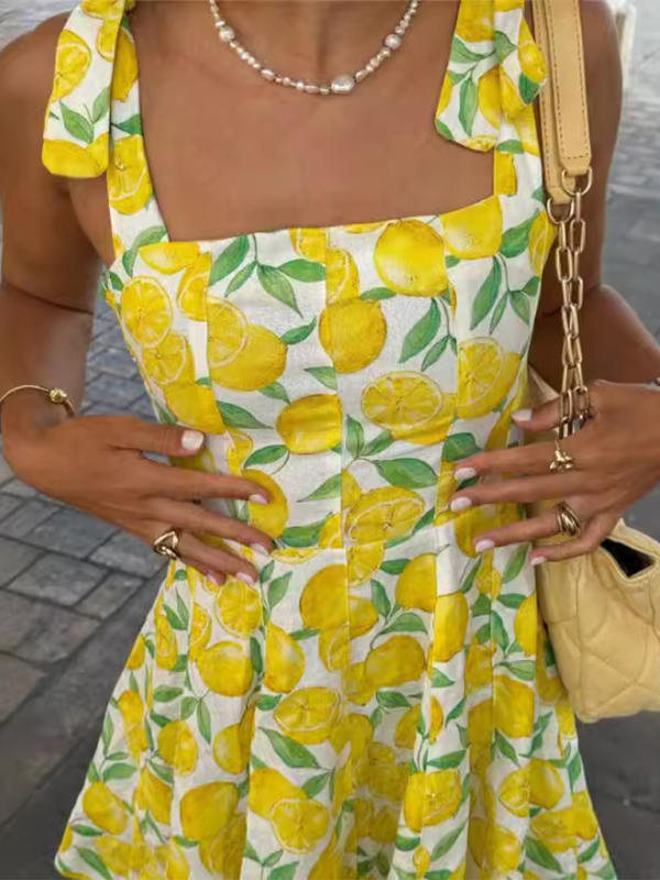 Lemon Print Halter Mini Dress