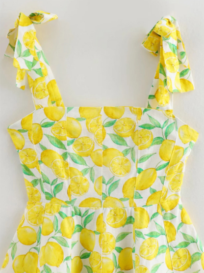 Lemon Print Halter Mini Dress