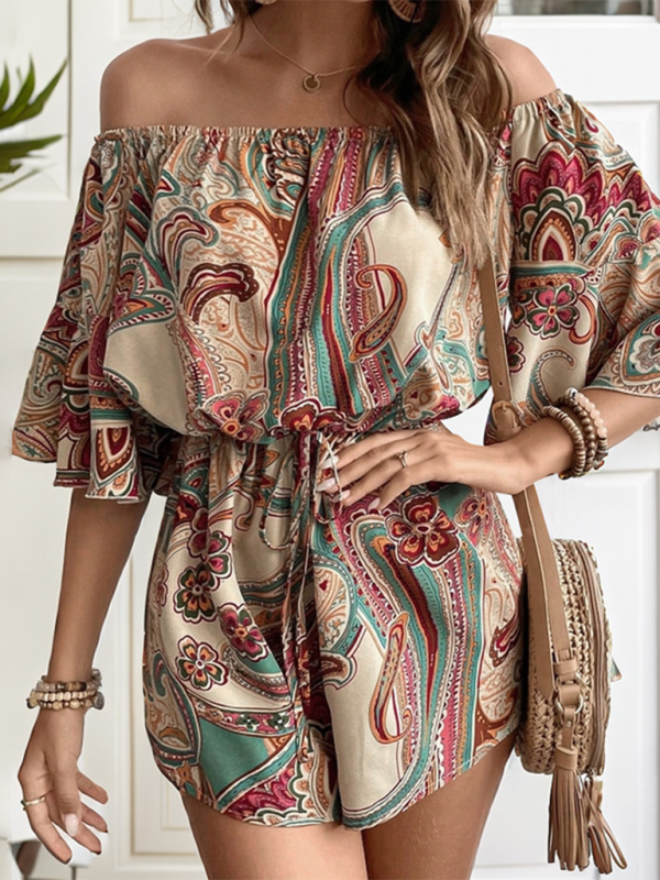 Floral Fashion Print Off-shoulder Romper