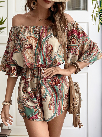 Floral Fashion Print Off-shoulder Romper