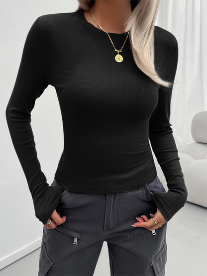 Temperament Slim Fit Round Neck Long Sleeve Y2k Top