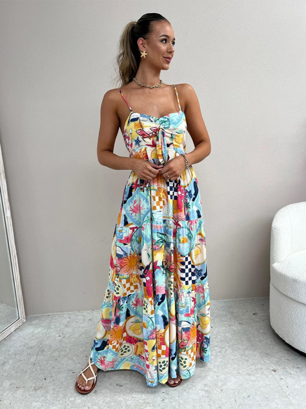 Halter Neck Vacation Print Casual Maxi Dress