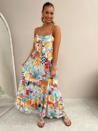 Halter Neck Vacation Print Casual Maxi Dress