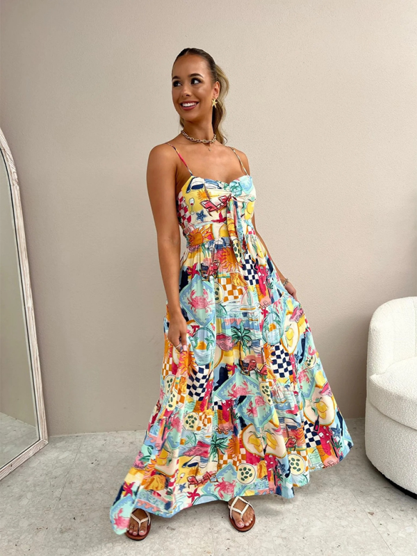 Halter Neck Vacation Print Casual Maxi Dress