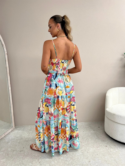 Halter Neck Vacation Print Casual Maxi Dress