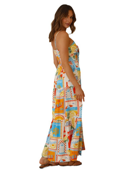 Halter Neck Vacation Print Casual Maxi Dress