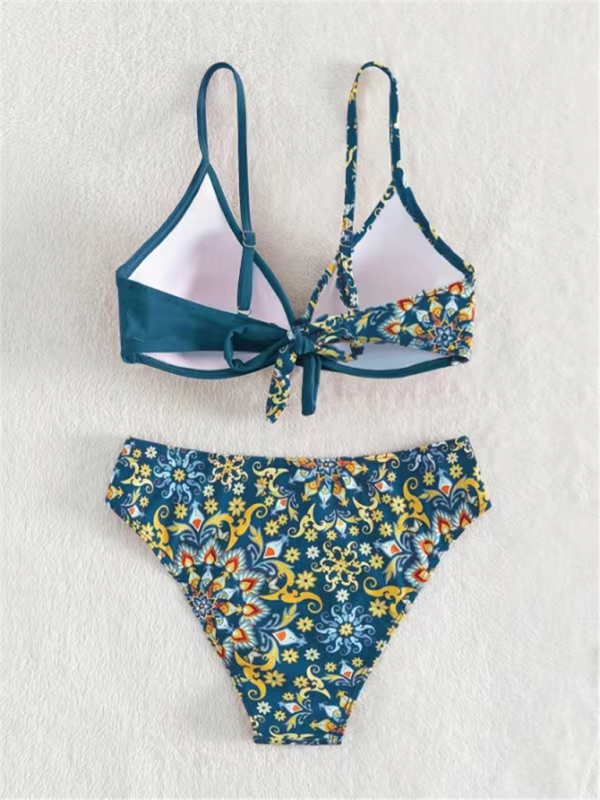 Color Matching Print Boxer Cross Bikini Swimsuit