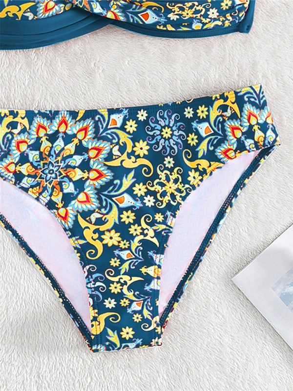 Color Matching Print Boxer Cross Bikini Swimsuit