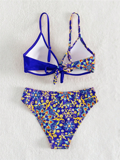 Color Matching Print Boxer Cross Bikini Swimsuit