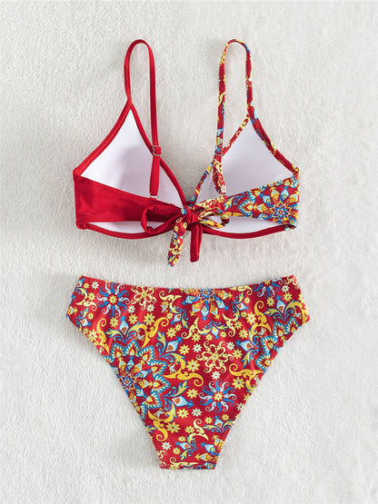 Color Matching Print Boxer Cross Bikini Swimsuit