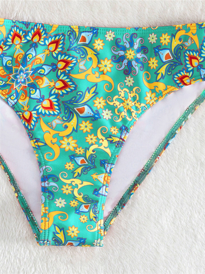 Color Matching Print Boxer Cross Bikini Swimsuit