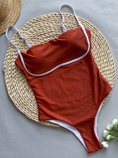Sexy Contrast Color Piping One-Piece Swimsuit