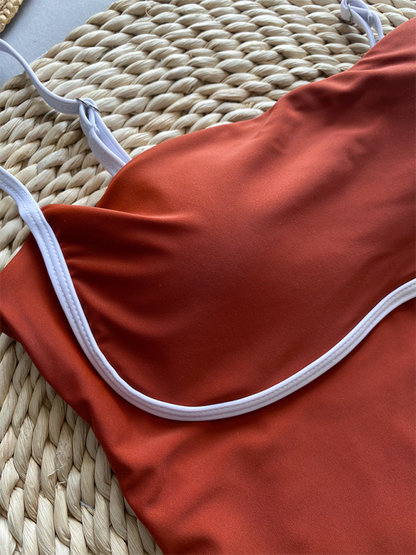 Sexy Contrast Color Piping One-Piece Swimsuit