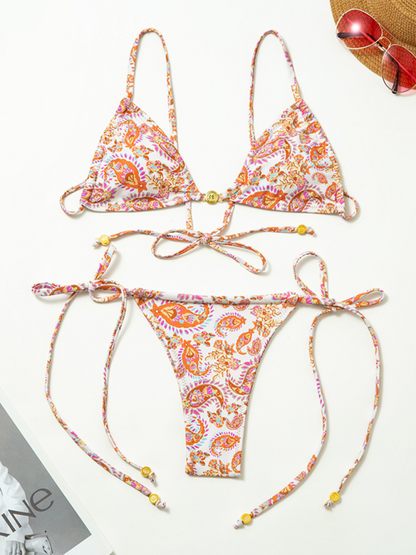 Sexy Printed Strappy Backless Bikini Swimsuit