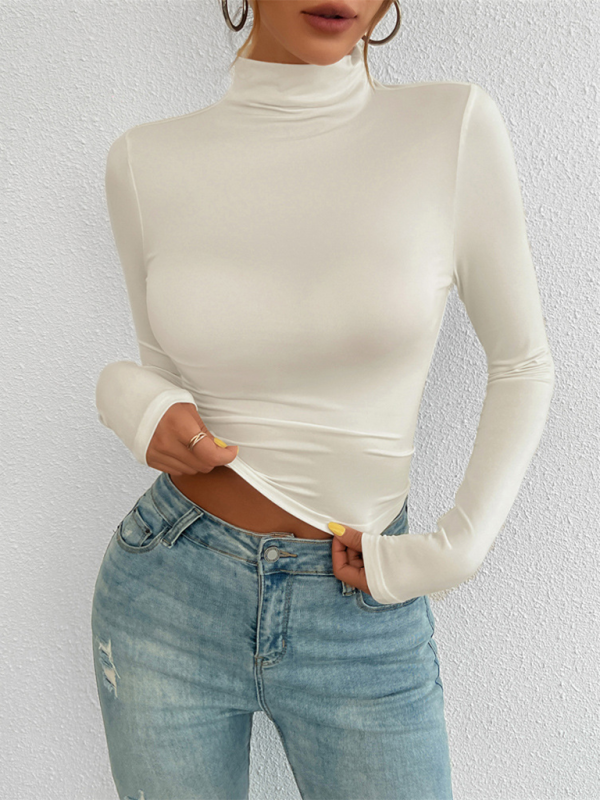 Y2K Slim Fit Solid Color Knitted Bottom Long Sleeve Top