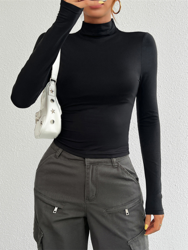 Y2K Slim Fit Solid Color Knitted Bottom Long Sleeve Top