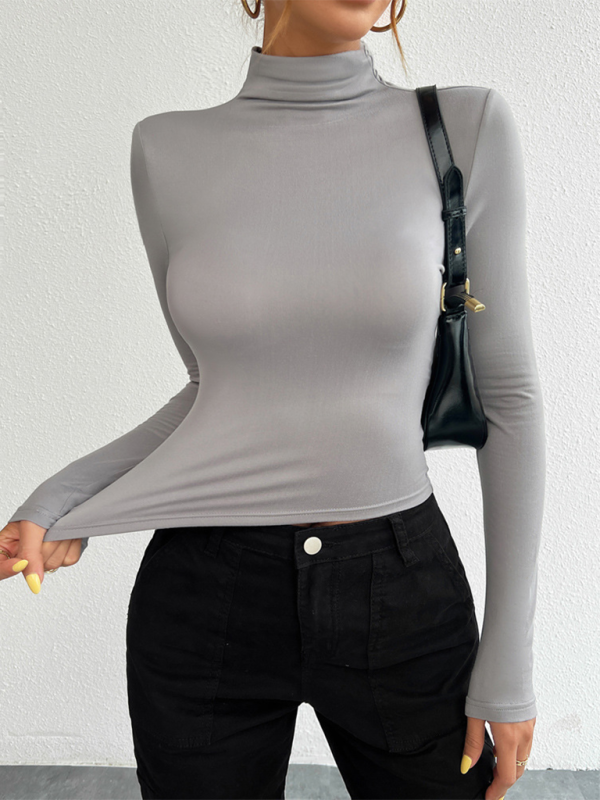 Y2K Slim Fit Solid Color Knitted Bottom Long Sleeve Top