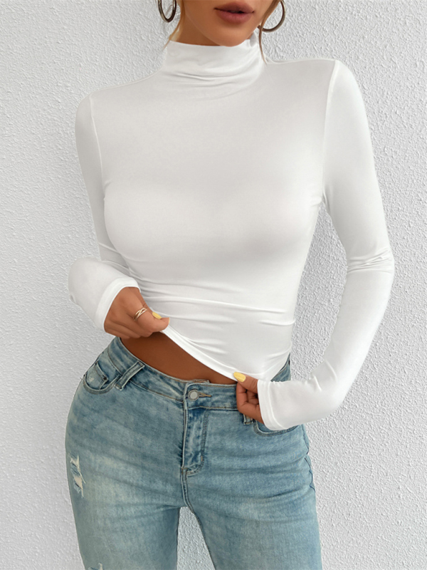 Y2K Slim Fit Solid Color Knitted Bottom Long Sleeve Top