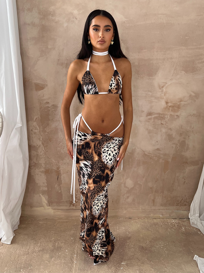 Leopard Print Sexy Three Piece Bikini Set